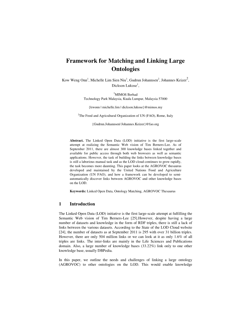 Framework for Matching and Linking Large Ontologies