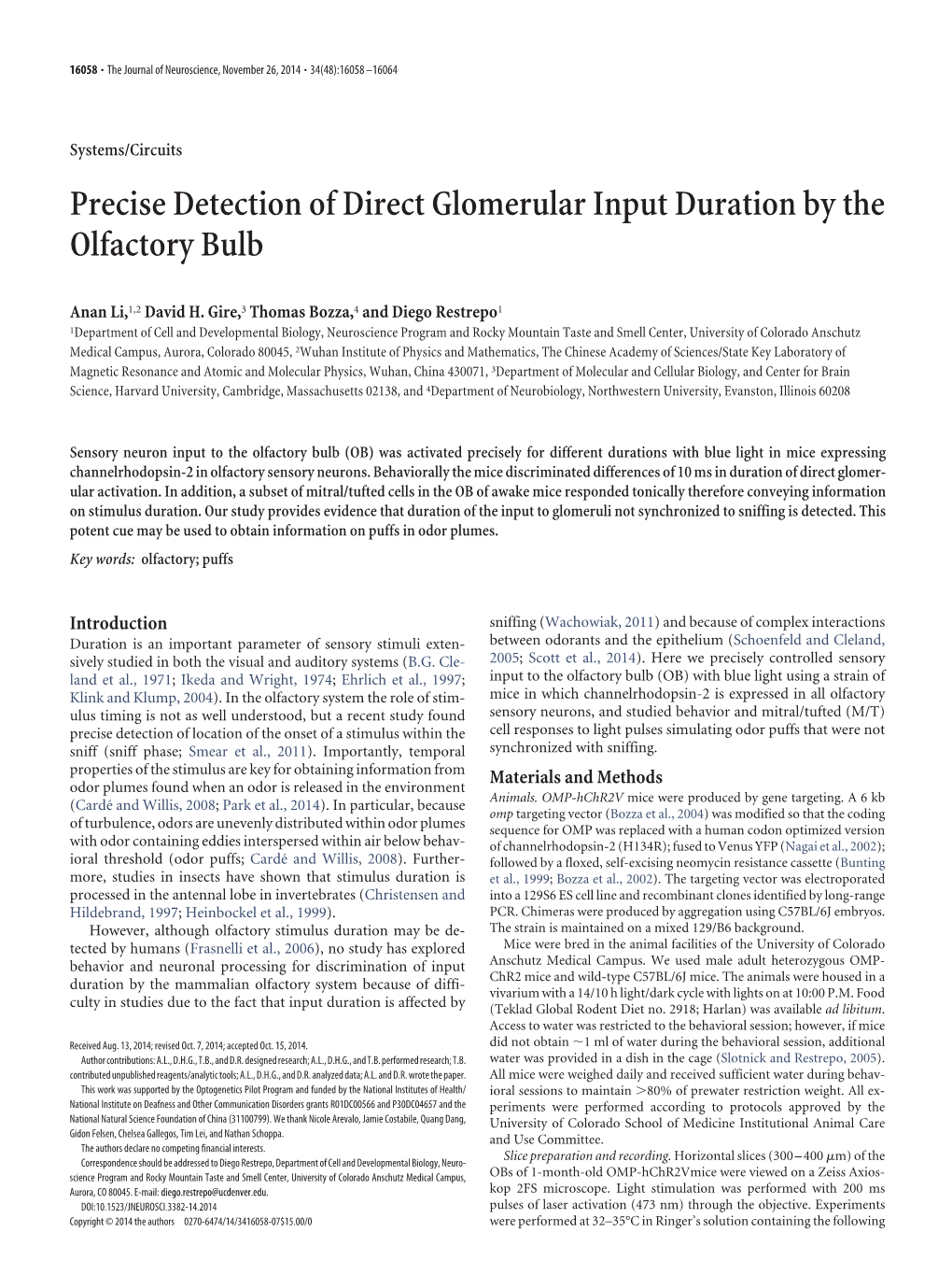 Precise Detection of Direct Glomerular Input Duration by the Olfactory Bulb