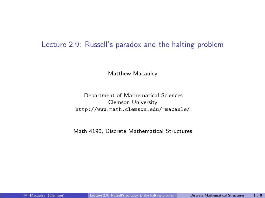 Lecture 2.9: Russell's Paradox and the Halting Problem