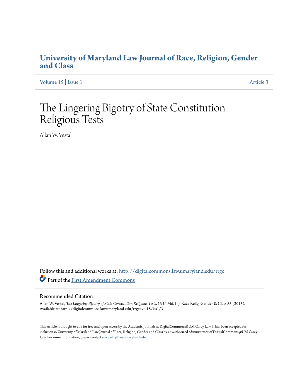 The Lingering Bigotry of State Constitution Religious Tests Allan W