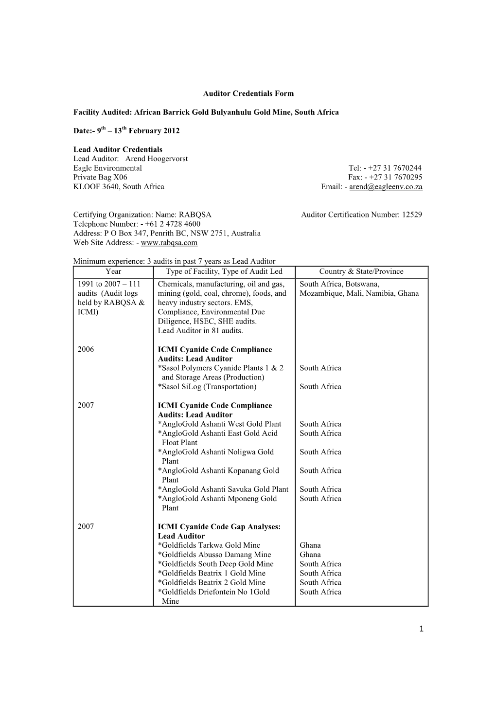 Auditor Credentials Form 2012