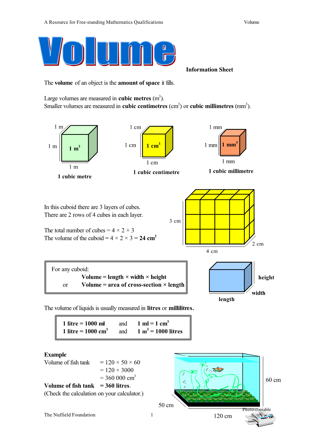 M3). Smaller Volumes Are Measured in Cubic Centimetres (Cm3) Or Cubic Millimetres (Mm3