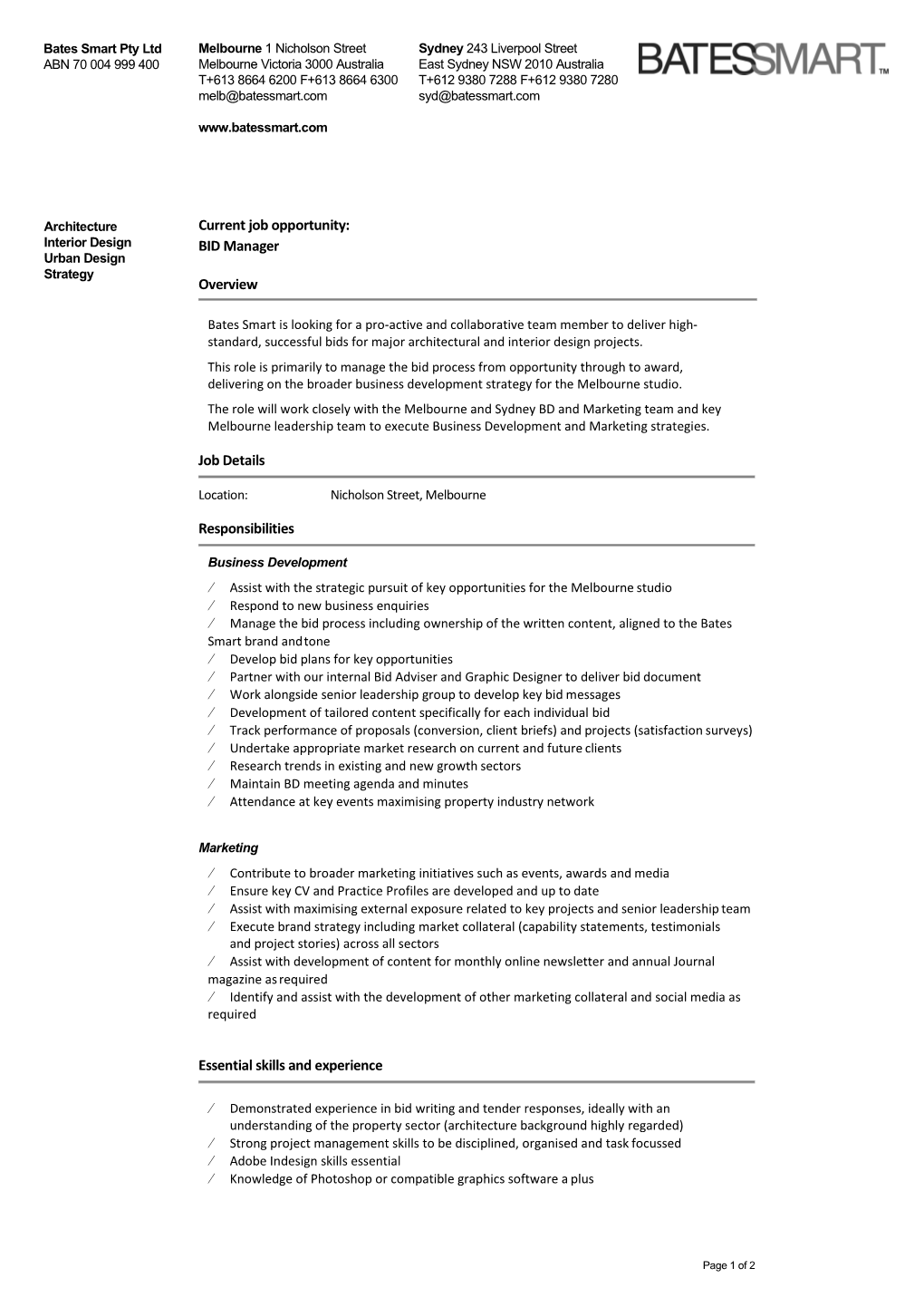 BID Manager Overview Job Details Responsibilities Essential Skills And