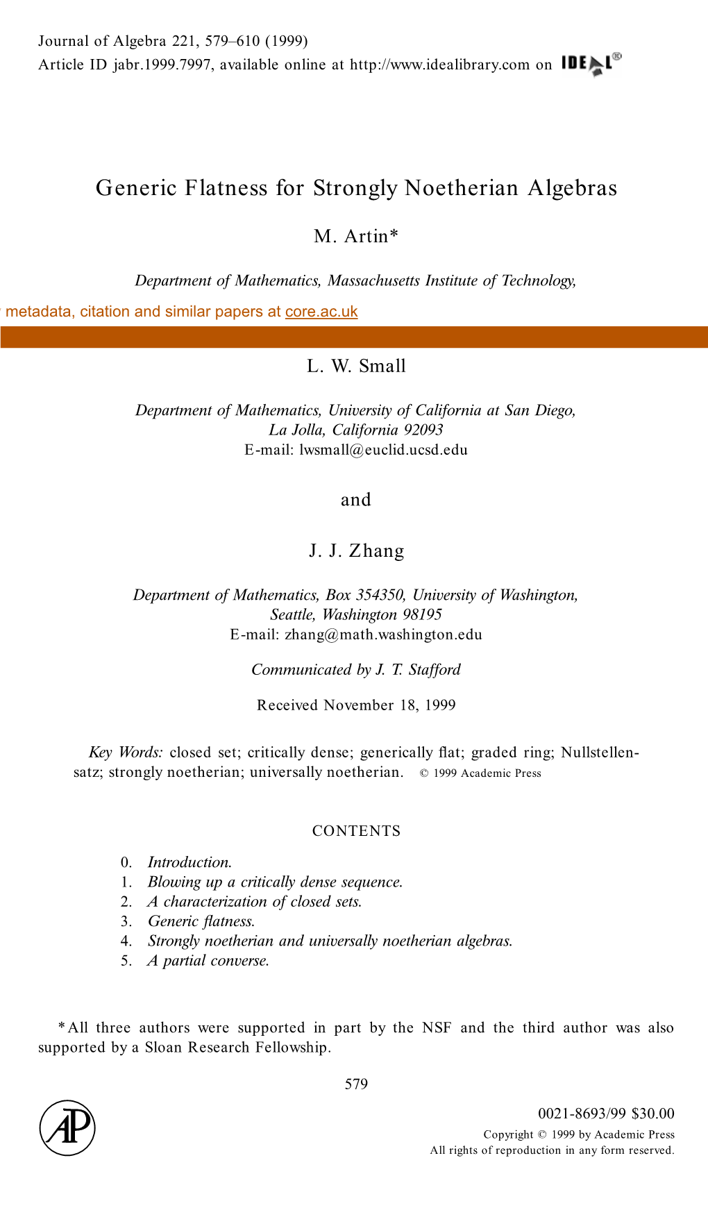 Generic Flatness for Strongly Noetherian Algebras