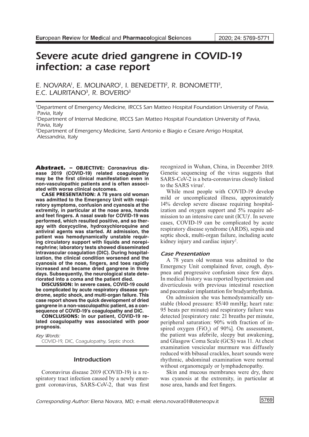 Severe Acute Dried Gangrene in COVID-19 Infection: a Case Report