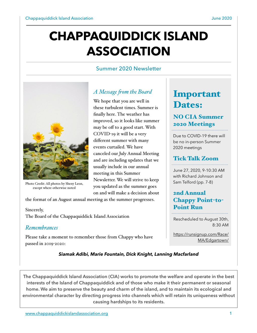 Chappy Newsletter Summer 2020Final2