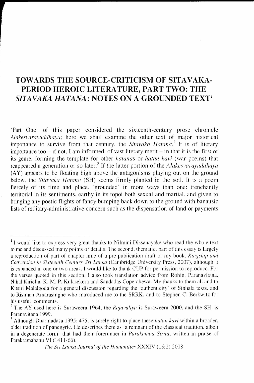 THE SITAVAKA HATANA: NOTES on a GROUNDED Texr