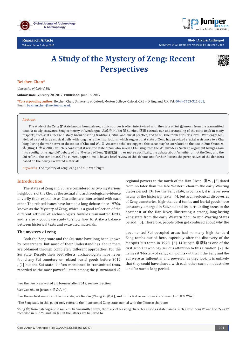 A Study of the Mystery of Zeng: Recent Perspectives