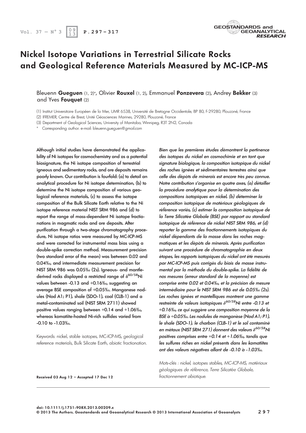 Nickel Isotope Variations in Terrestrial Silicate Rocks and Geological Reference Materials Measured by MC-ICP-MS