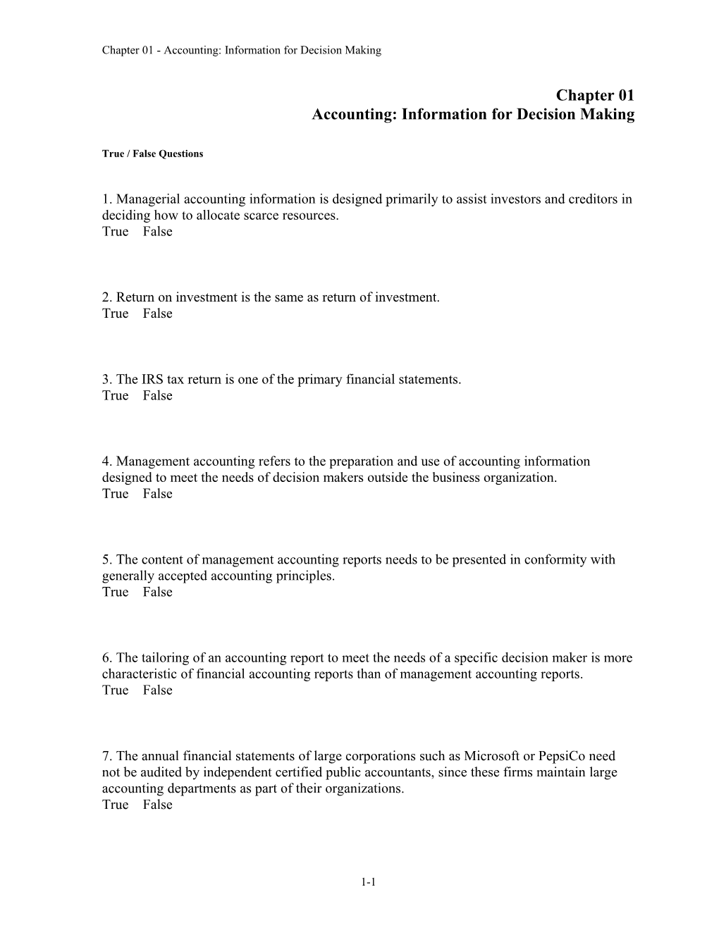 Chapter 01 Accounting: Information for Decision Making