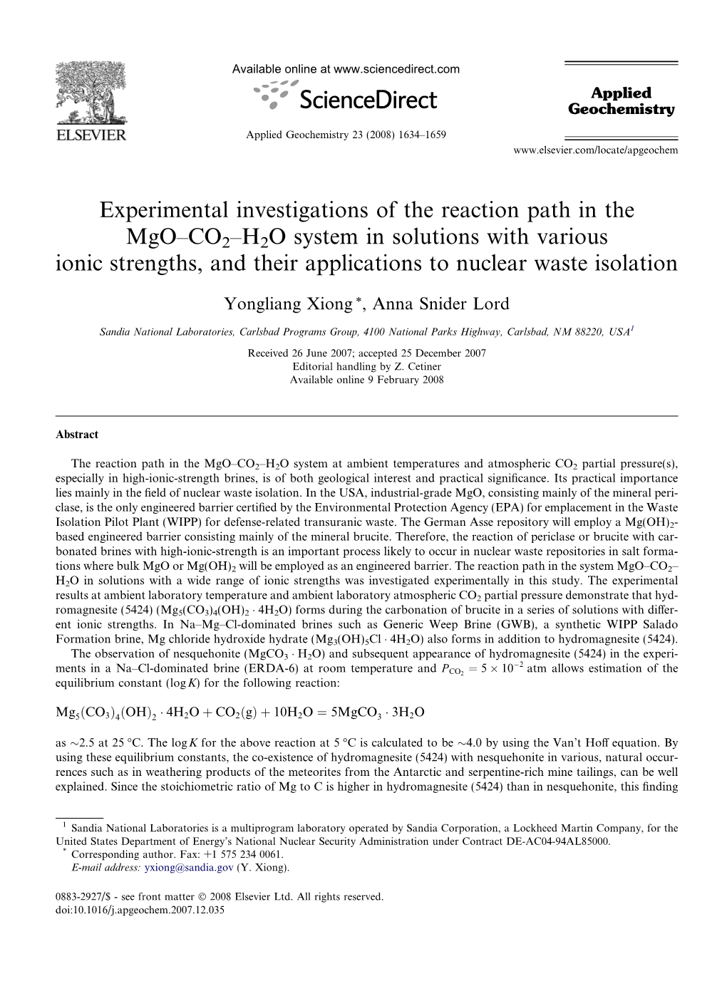 Experimental Investigations of the Reaction Path in the Mgo–CO2