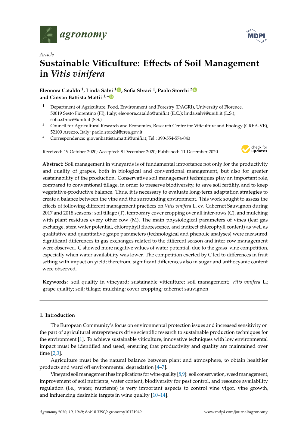 Sustainable Viticulture: Effects of Soil Management in Vitis Vinifera