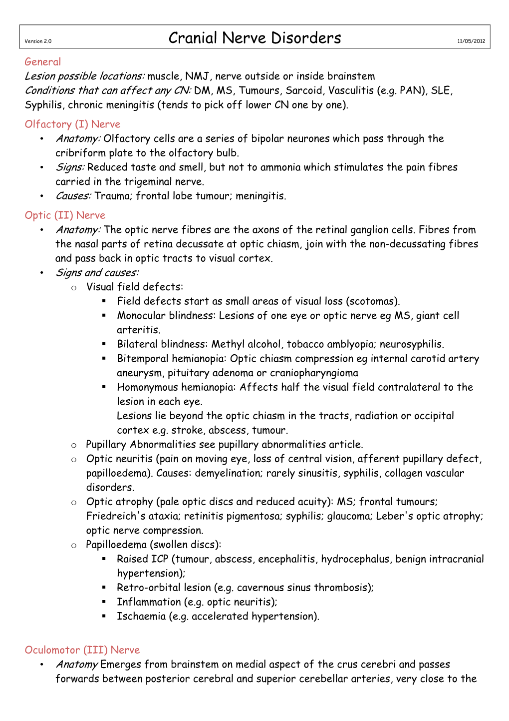 Cranial Nerve Disorders 11/05/2012