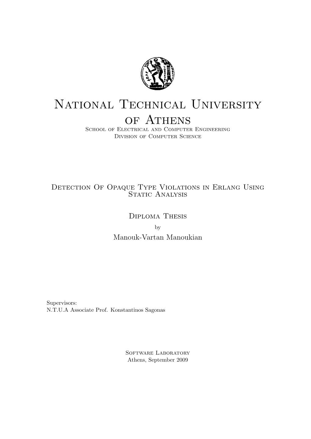 National Technical University of Athens School of Electrical and Computer Engineering Division of Computer Science