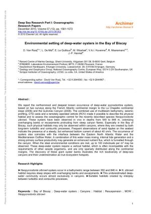 Environmental Setting of Deep-Water Oysters in the Bay of Biscay