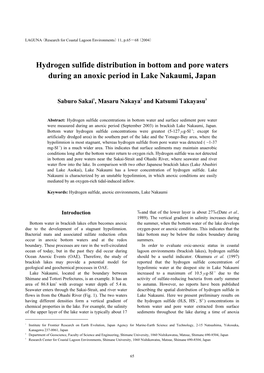 Hydrogen Sulfide Distribution in Bottom and Pore Waters During an Anoxic Period in Lake Nakaumi, Japan