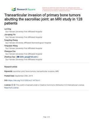 Transarticular Invasion of Primary Bone Tumors Abutting the Sacroiliac Joint: an MRI Study in 128 Patients