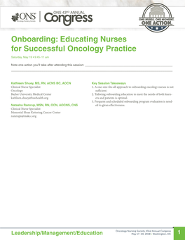 Onboarding: Educating Nurses for Successful Oncology Practice
