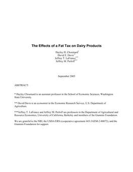 The Effects of a Fat Tax on Dairy Products