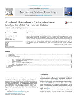 Ground Coupled Heat Exchangers a Review and Applications