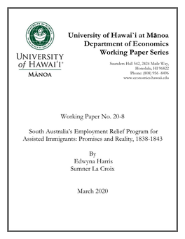 Working Paper No. 20-8 South Australia's Employment Relief