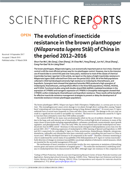 The Evolution of Insecticide Resistance in the Brown Planthopper