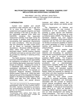 Multifunction Phased Array Radar: Technical Synopsis, Cost Implications and Operational Capabilities*