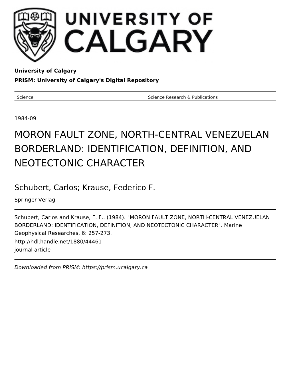 Moron Fault Zone, North-Central Venezuelan Borderland: Identification, Definition, and Neotectonic Character