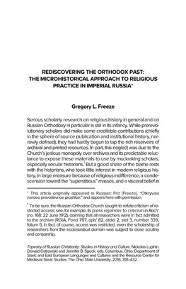 Rediscovering the Orthodox Past: the Microhistorical Approach to Religious Practice in Imperial Russia*