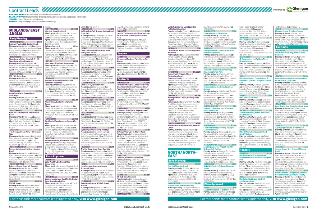 Contract Leads Powered by EARLY PLANNING Projects in Planning up to Detailed Plans Submitted