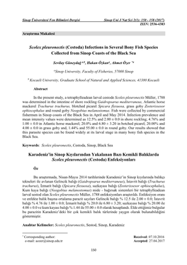 Scolex Pleuronectis (Cestoda) Infections in Several Bony Fish Species Collected from Sinop Coasts of the Black Sea