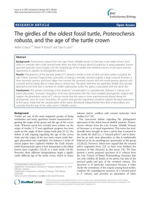 The Girdles of the Oldest Fossil Turtle, Proterochersis Robusta, and the Age of the Turtle Crown Walter G Joyce1,2*, Rainer R Schoch3 and Tyler R Lyson4