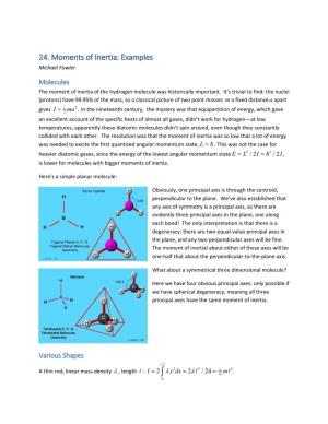 24. Moments of Inertia: Examples Michael Fowler