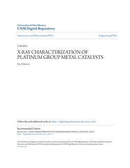 X-RAY CHARACTERIZATION of PLATINUM GROUP METAL CATALYSTS Eric Peterson