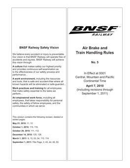 AIR BRAKE and TRAIN HANDLING RULES—April 7, 2010 (Revised 8/27/10)9/1/11)