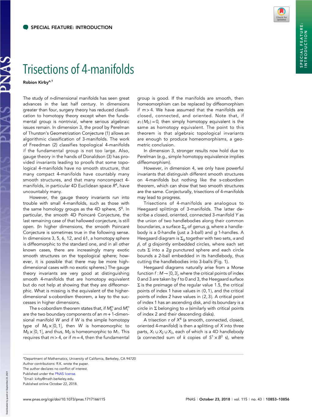 Trisections of 4-Manifolds SPECIAL FEATURE: INTRODUCTION