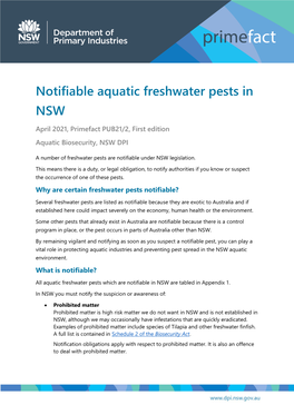 Notifiable Aquatic Freshwater Pests in NSW