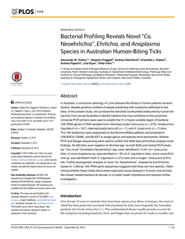 Ehrlichia, and Anaplasma Species in Australian Human-Biting Ticks