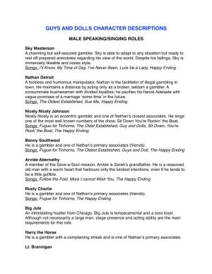 Guys and Dolls Character Descriptions