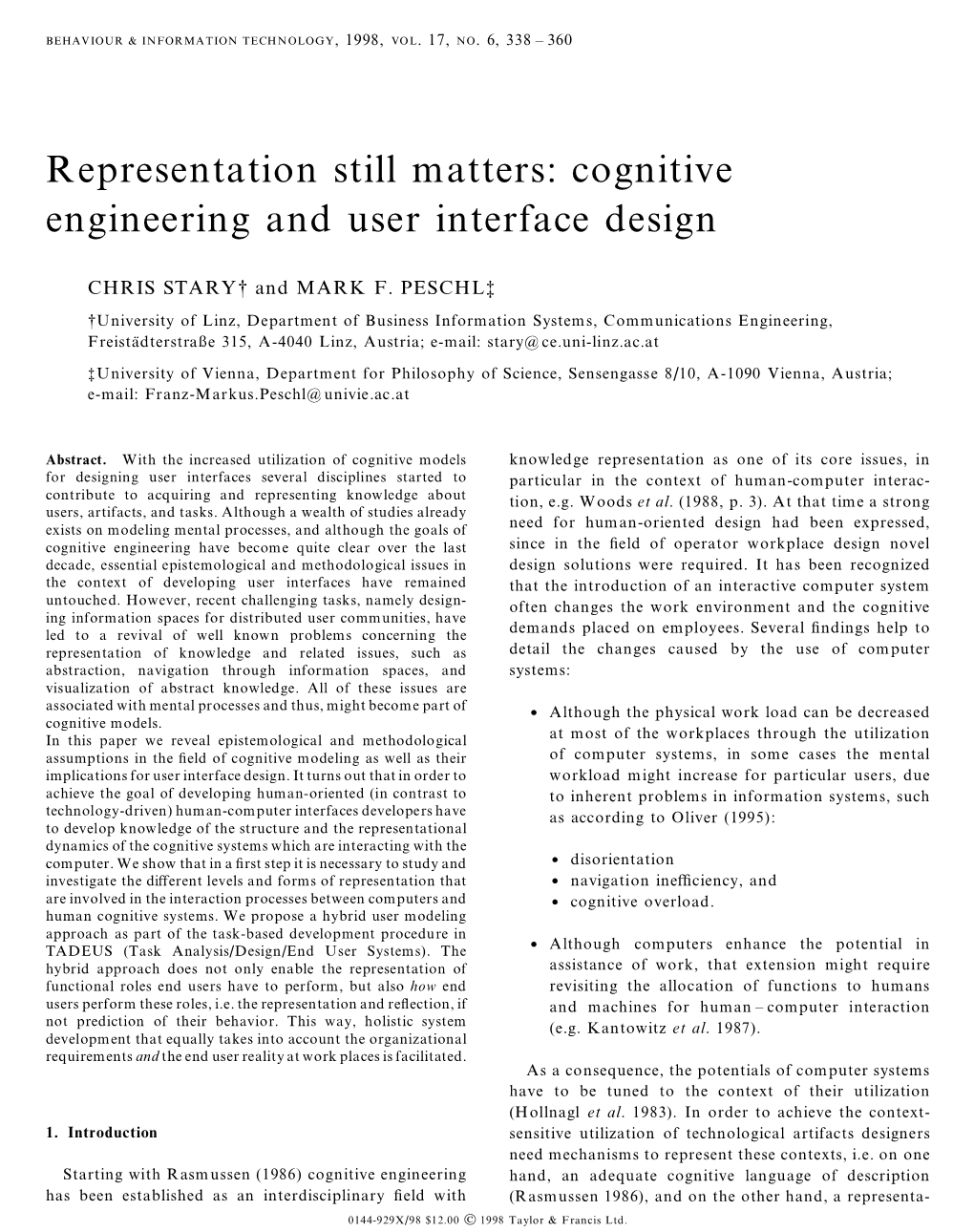 Cognitive Engineering and User Interface Design