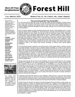 Fall/Winter 2010 Newsletter of the Forest Hill Home Owners