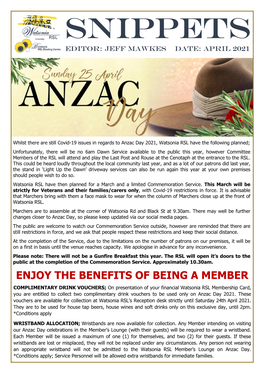 Snippets April 2021 Anzac Day Edition