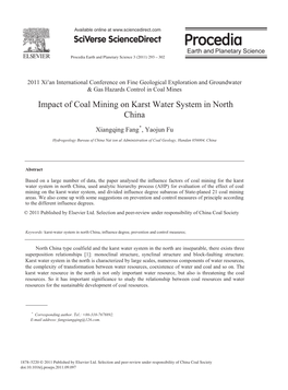 Impact of Coal Mining on Karst Water System in North China