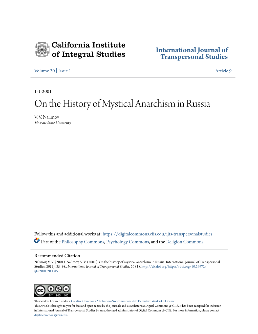 On the History of Mystical Anarchism in Russia V