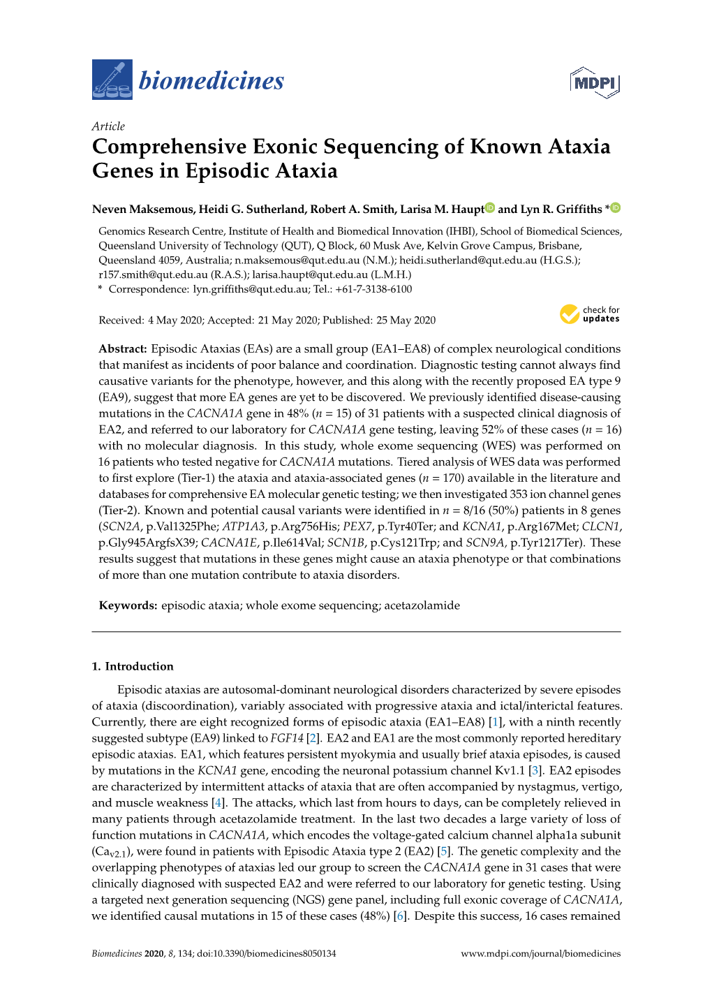 Comprehensive Exonic Sequencing of Known Ataxia Genes in Episodic Ataxia