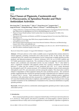 Two Classes of Pigments, Carotenoids and C-Phycocyanin, in Spirulina Powder and Their Antioxidant Activities