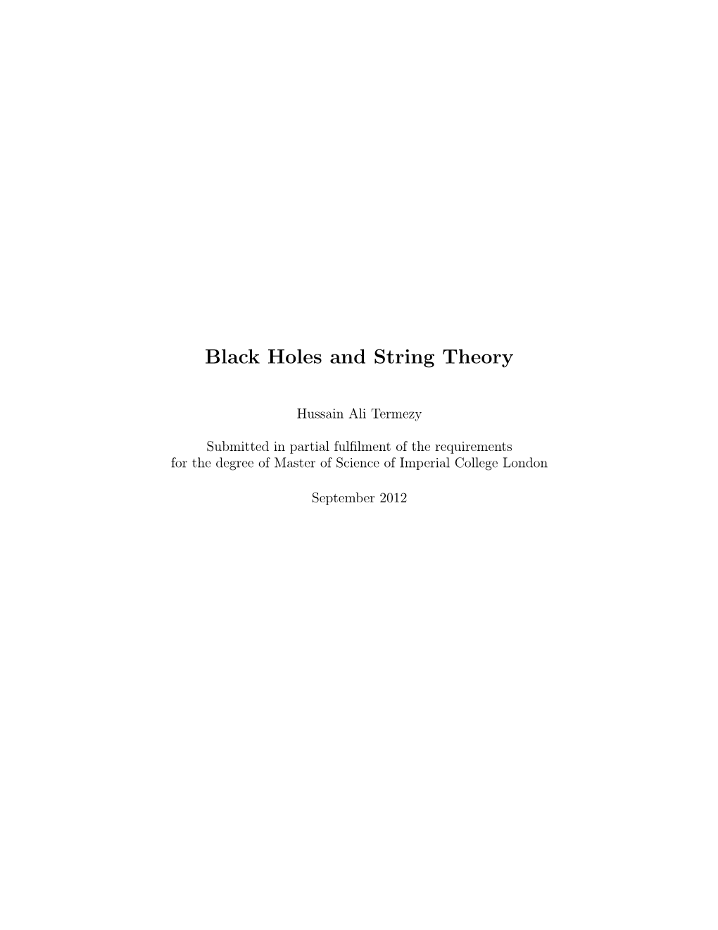 Black Holes and String Theory