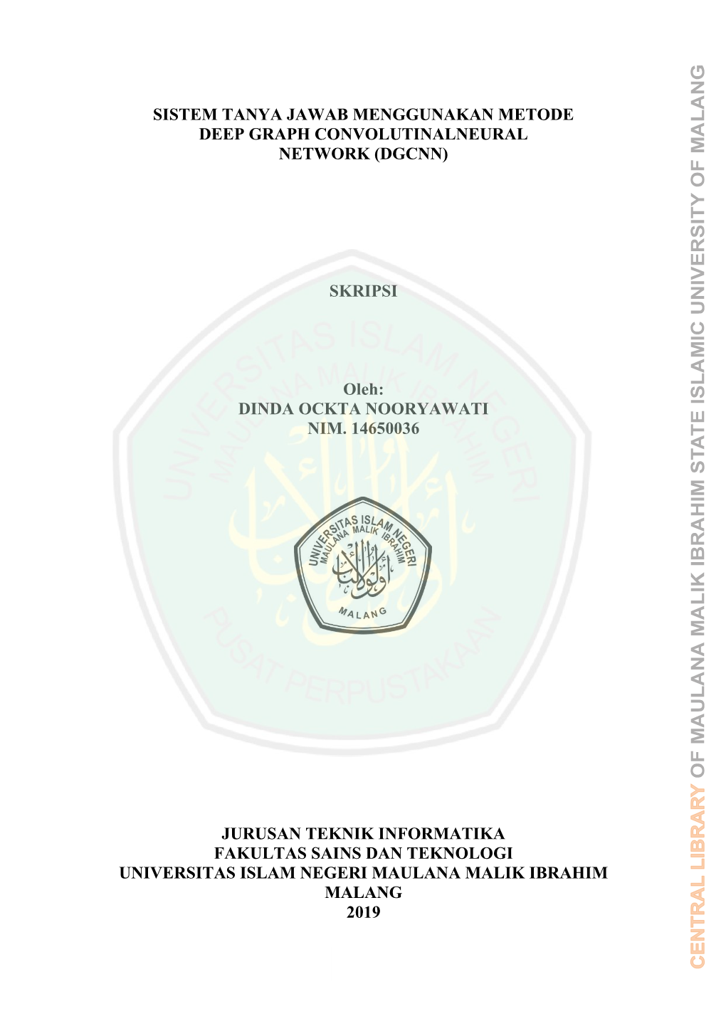 Sistem Tanya Jawab Menggunakan Metode Deep Graph Convolutinalneural Network (Dgcnn)