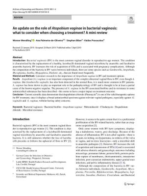 An Update on the Role of Atopobium Vaginae in Bacterial Vaginosis: What to Consider When Choosing a Treatment? a Mini Review