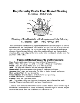 Holy Saturday Easter Food Basket Blessing St